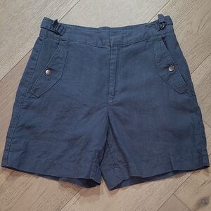 Athleta Voyager Shorts Women's sz 6 100% Linen Blue Mid Rise Short